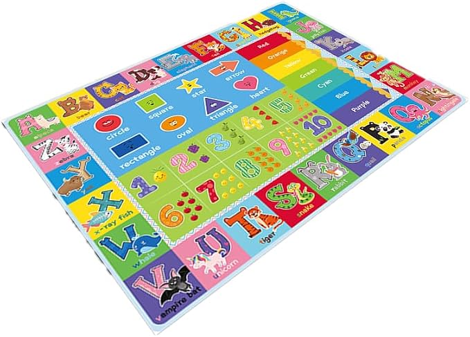 ABC Kids Play Rug, Non-Slip Classroom Carpet, 110" x 78.7" | Colorful ABC pattern, soft low-pile surface, non-slip backing, ideal for playrooms and classrooms