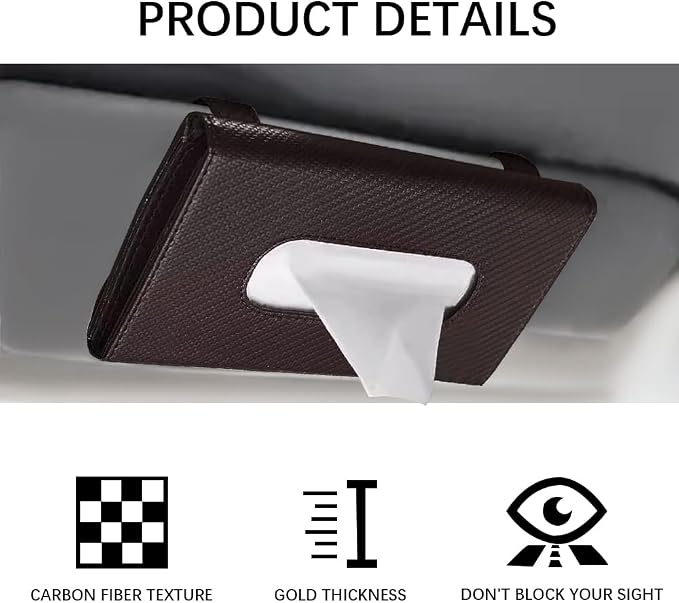 Car Tissue Holder, Car Napkin Holder, Premium PU Leather Cars Kleenex Holder with Tissue Refill, Convenient Access Tissues Sun Visor Tissue Box Universal for Most Vehicle (Brown)