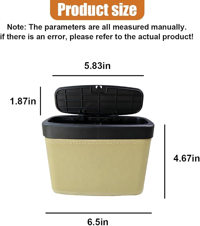 Mini Car Trash Can with Lid, Water-Resistant Leakproof Garbage Can, Small Auto Door Storage Trash Bin, Multipurpose Vehicle Interior Organizer Accessories for Car Home Office(Beige)