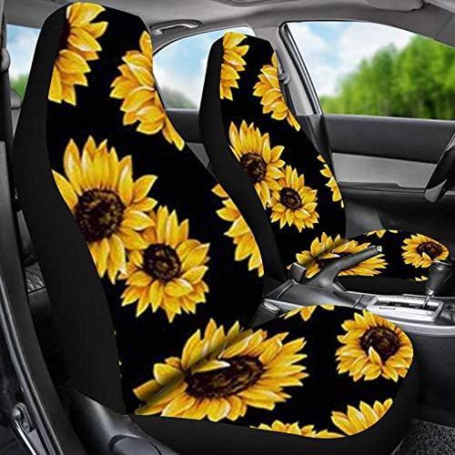Car Front Seat Covers, Universal Sunflower PrintingCar Seat Protector Seat Cushion Full Cover Fit Most Car,Truck,SUV,Van (Sunflower-2PC)