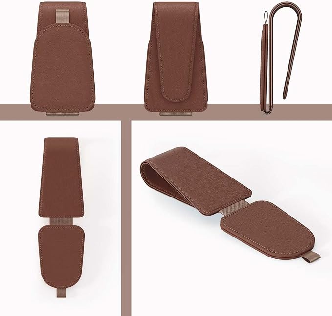 Sotfamily Sunglass Holder for Car Visor, Brown, 2 Packs | Suede Cloth, Magnetic, Organizer for Car Accessories