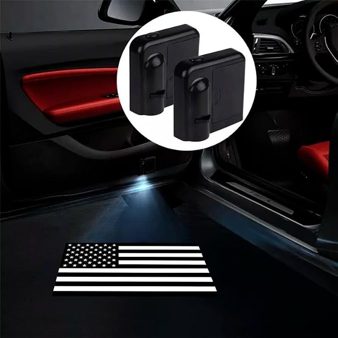 2pcs for USA Black Flag 3D Magnetic Car Door Step LED Welcome Logo Shadow Ghost Light Projector Lamp fits All Car Models (USA Black Flag) by DmStore