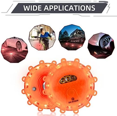 6 LED USB-C Rechargeable Road Flares Deluxe Kit High Visibility Emergency Beacon Lights with Escape Hammer and All Survival Gear