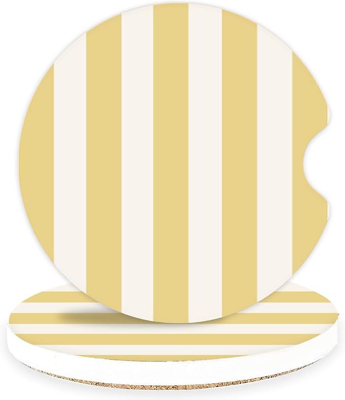 Ceramic Car Coasters – Absorbent Car Cup Holder Coaster Set for Women, Cute Aesthetic Car Accessories for Girls, 2 Pack (Golden Yellow)