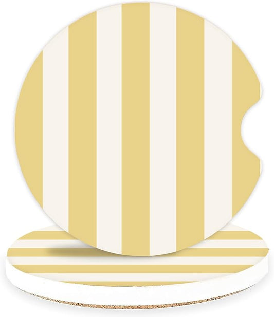 Ceramic Car Coasters – Absorbent Car Cup Holder Coaster Set for Women, Cute Aesthetic Car Accessories for Girls, 2 Pack (Golden Yellow)