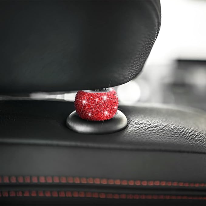 BELOMI 4 Pack Car Headrest Collars, Bling Car Head Rest Collars Rings Decor, Rhinestone Car Head Rest Collars, Diamond Interior Car Seat Accessory (Red)