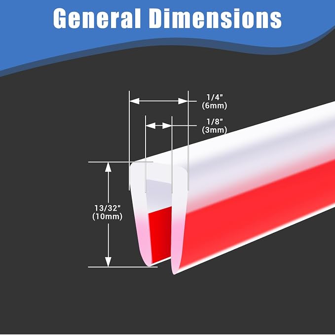 Clear Rubber Edge Trim, Self-Adhesive Transparent Edge Protector for Sheet Metal, Glasses or Flexi Glasses, Flexible Silicone Rubber Material, Fit 1/8"(3mm), U Channel Edge Guard