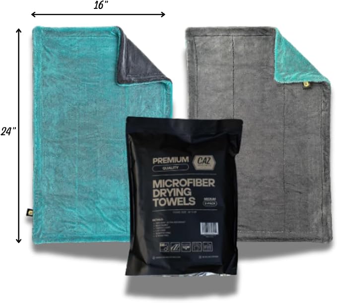 Microfiber Drying Towels (2-Pack) – 1400 GSM Twisted Loop, Medium 16"×24" – Ultra Absorbent, Streak-Free, Scratch-Free, No Water Spots, Edgeless, for Car Detailing & Household