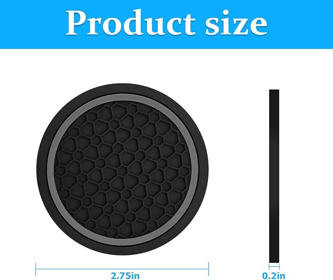 Mandark 2PCS Car Cup Holder Coasters, 2.75 Inch Non-Slip Insert Water Bottle Holder Pads, Dustproof Automotive Interior Accessories Mat, Universal for Vehicles, Trucks, RVs and More(Black/Gray)