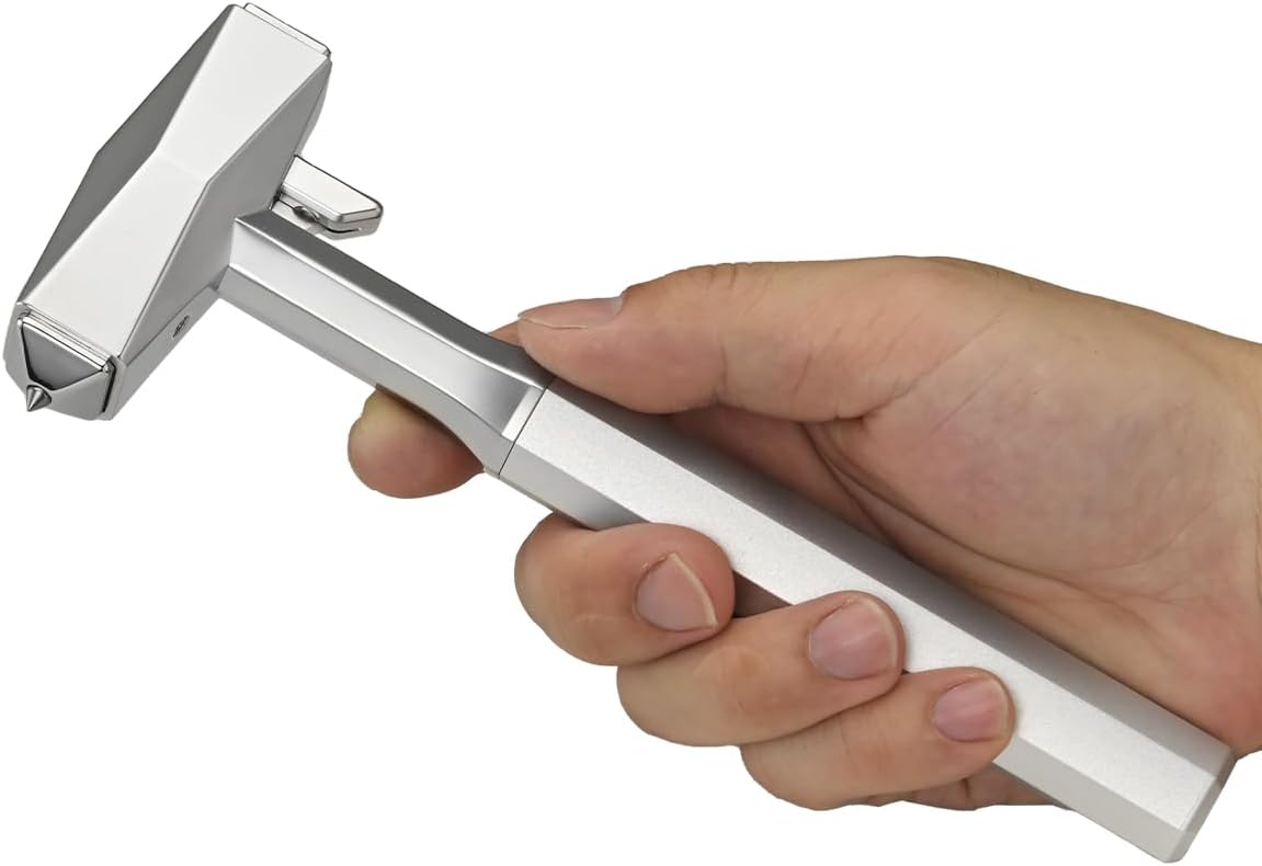 2-in-1 Car Safety Hammer and Seatbelt Cutter Shatters Double-Layer Laminated Glass, All-Metal Tesla-Inspired Design for Cars, Trucks, SUVs, Silver