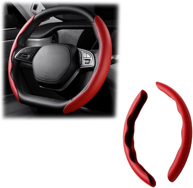 LoyaForba Car Steering Wheel Cover, Universal 15 Inch Leather Segmented Auto Steering Wheel Protector, Anti-Slip and Soft Breathable, Car Interior Accessories for Most Vehicle, SUV, Truck (Red)