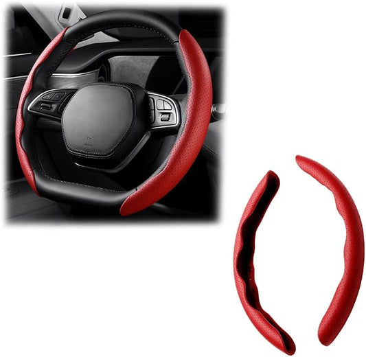 LoyaForba Car Steering Wheel Cover, Universal 15 Inch Leather Segmented Auto Steering Wheel Protector, Anti-Slip and Soft Breathable, Car Interior Accessories for Most Vehicle, SUV, Truck (Red)