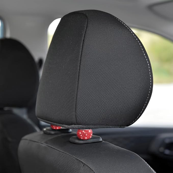 BELOMI 4 Pack Car Headrest Collars, Bling Car Head Rest Collars Rings Decor, Rhinestone Car Head Rest Collars, Diamond Interior Car Seat Accessory (Red)