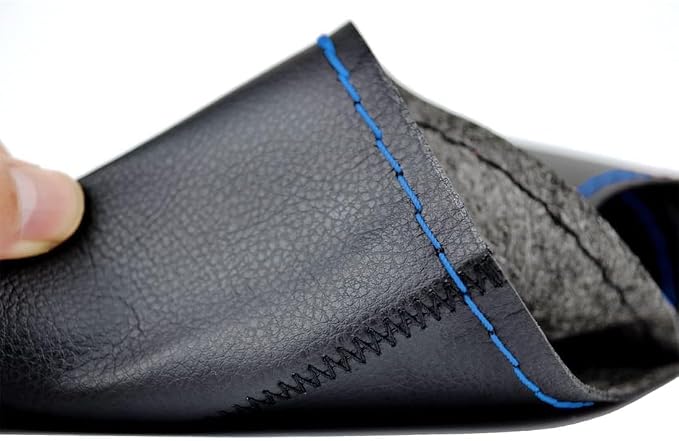 AUTOXBERT 38cm/15 Inch Leather Steering Wheel Cover Stitch On Wrap, Blue | Breathable, Anti-Slip Steering Wheel Cover for Nissan Qashqai Toyota Camry RAV4 VW Golf