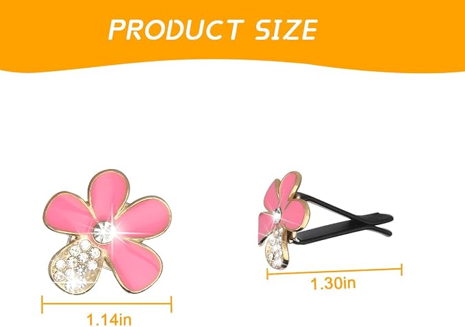 Mandark 6PCS Bling Daisy Flower Car Air Vent Clip, Crystal Rhinestone Vehicle Air Vent Outlet Clip, Cute Auto Air Conditioning Clip Charm Interior Decor Accessories for Women Girls（Pink）