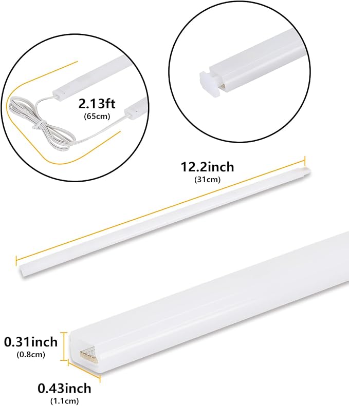 Cefrank LED Under Cabinet Lighting 6-Pack 12 inch Seamlessly Linkable Strip Light Bars for Cabinet, Kitchen, Shelf, Workbench, Cupboard, 1200 Lumen, Warm White 3000K