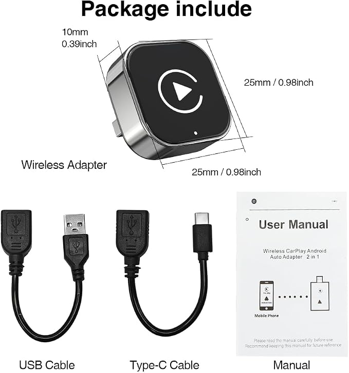 Wireless CarPlay Adapter, Wired to Wireless for CarPlay, Mini USB Design Car Play Adapter, Plug and Play, Stable Connection (Black)