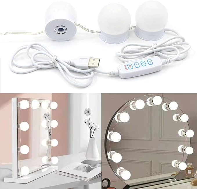 LED Vanity Lights for Mirror, Hollywood Style Vanity Lights with 10 Dimmable Bulbs, Adjustable Color & Brightness, USB Cable, Mirror Lights Stick on for Makeup Table Dressing Room (8 Lights)