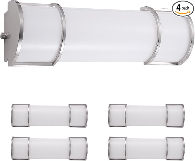 ASD LED 18" Vanity Flush Mount Light Fixture, Linear Bathroom Lighting Bar | 3CCT, Dimmable, Energy Star, ETL Listed | 20W 1650LM 3000-5000K 120V | Long Bath Wall Sconce Over Mirror | Nickel, 4 Pack
