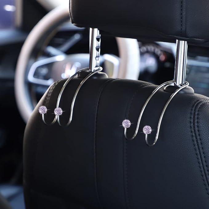 SAVORI Auto Hooks Bling Car Hangers Organizer Seat Headrest Hooks Strong and Durable Backseat Hanger Storage Universal for SUV Truck Vehicle 2 Pack (Light Purple)