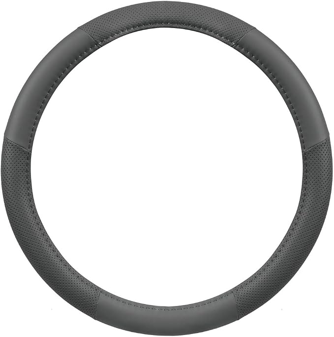 Motor Trend Perforated Microfiber Leather Steering Wheel Cover for Cars Trucks SUVs Vans, Sporty Racing Improved Grip Anti-Fatigue Ergonomic Design, Airbag Compatible - Fits Standard 15" Inch - Gray