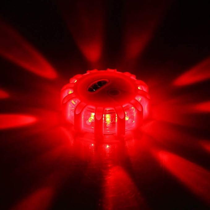 3 Pack LED Road Flares Flashing Warning Light Roadside Flare Emergency Disc Beacon, Magnetic Base for Car or Marine Boat