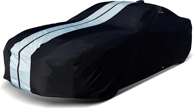 iCarCover Premium Heavy Duty Car Cover - Waterproof All Weather Rain UV Protection, El Camino, Monte Carlo, Thunderbird, Cutlass, Roadrunner, Belvedere, Size C18 (See Size Chart), Stripe - Black/Gray