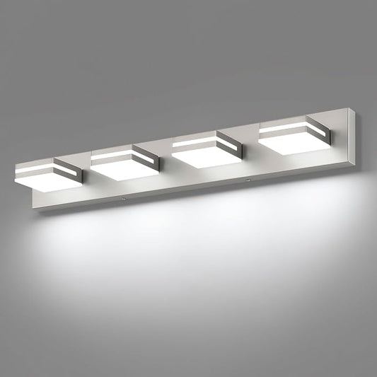 SineRise LED Modern Bathroom Vanity Light Fixtures (4-Light, 30-Inch), Brushed Nickel Modern Acrylic Bathroom Wall Lighting Fixtures Over Mirror (Cool White 6000K)