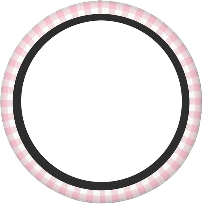 Thickened Elastic Steering Wheel Cover, Girly Pastel Pink Gingham Plaid Ultra, Soft, Breathable, Fit for Cars, SUVs, Trucks, Stylish Comfortable Grip