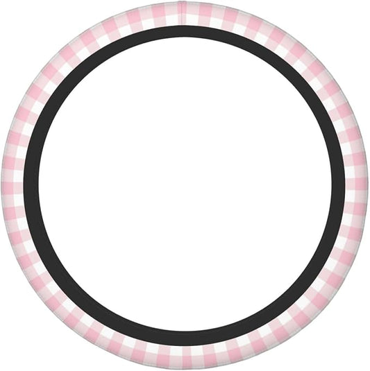 Thickened Elastic Steering Wheel Cover, Girly Pastel Pink Gingham Plaid Ultra, Soft, Breathable, Fit for Cars, SUVs, Trucks, Stylish Comfortable Grip