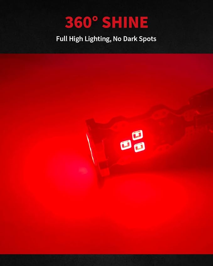 LASFIT 921 LED Bulb Third Brake Center High Mount Stop Light, 912 T15 Red Canbus Error Free 906 904 W16W LED Bulb 3rd Brake Lights For Cars Truck Three Times Brightness, Pack of 2