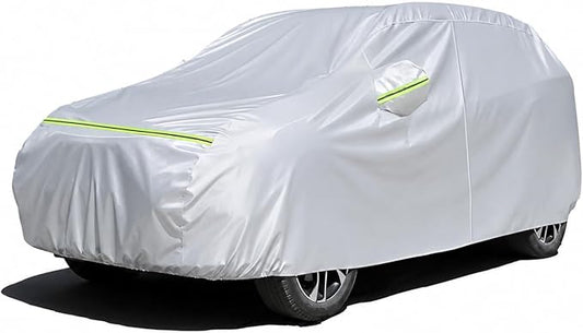 Favoto Car Cover Waterproof All Weather Windproof for SUV 188-198 Inches | UV Protection, Soft Cotton Lining, Driver Door Zipper, Reflective Strips and Storage Bag Included with Vehicle Fitment Silver