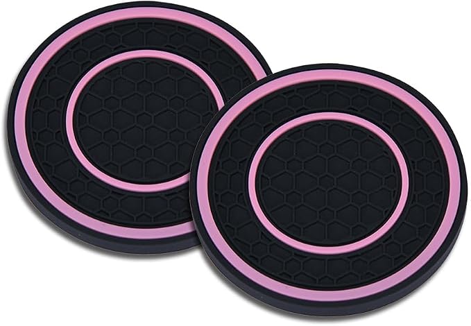 2 Pack Car Coasters for Cup Holder, 2.75 Inch Universal Auto Waterproof Coasters Silicon Insulation Cup Mats,No-Slip Anti Dust Insert Coaster for Woman Man, Suit for Vehicle Interior (2, Pink)