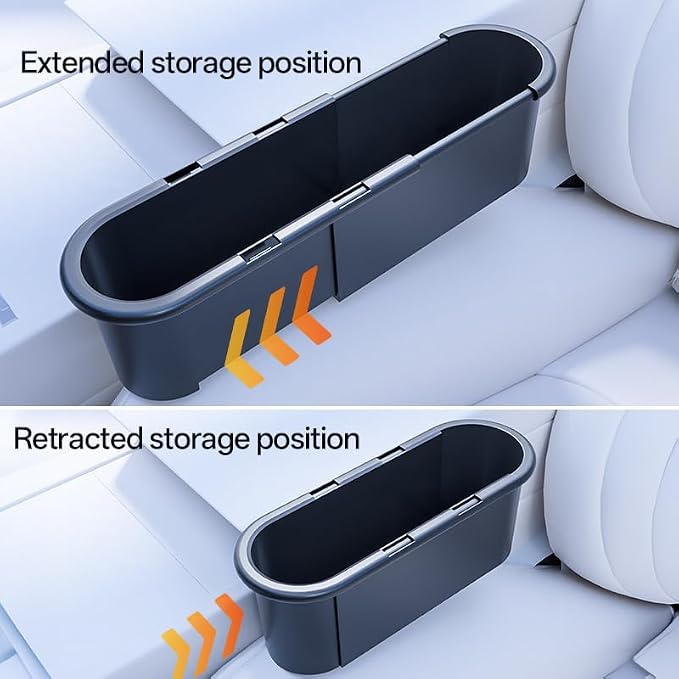 Expandable Car Seat Gap Filter Organizer, Adjustable 185-265mm | Universal front seat console side pocket, sliding gap storage box, fits phone keys wallet, seat gap filler, stop drops