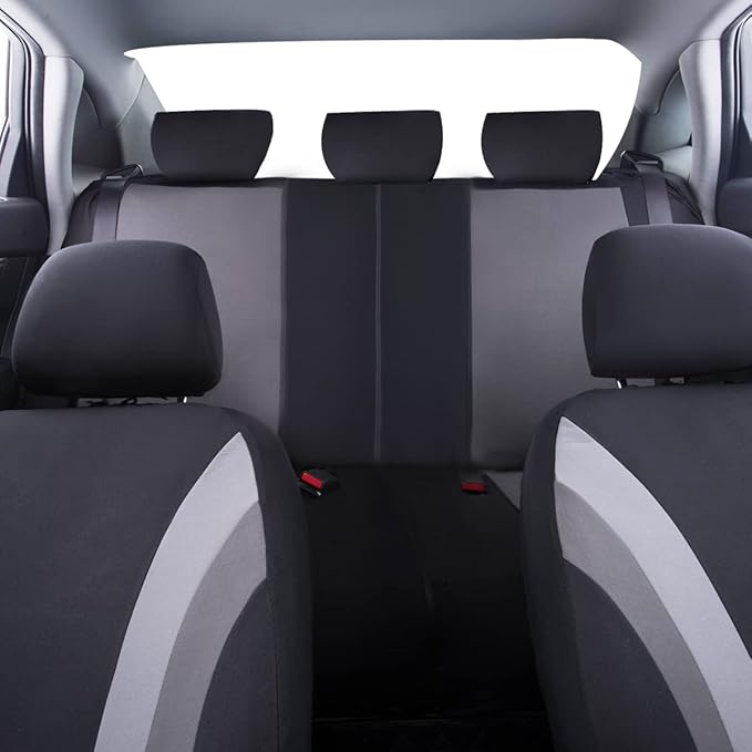 CAR PASS Line Rider Sporty Cloth 11PCS Universal Fit Car Seat Cover -100% Breathable with 5mm Composite Sponge Inside,Airbag Compatible,3zipper Bench(Full Set, Black and Gray)