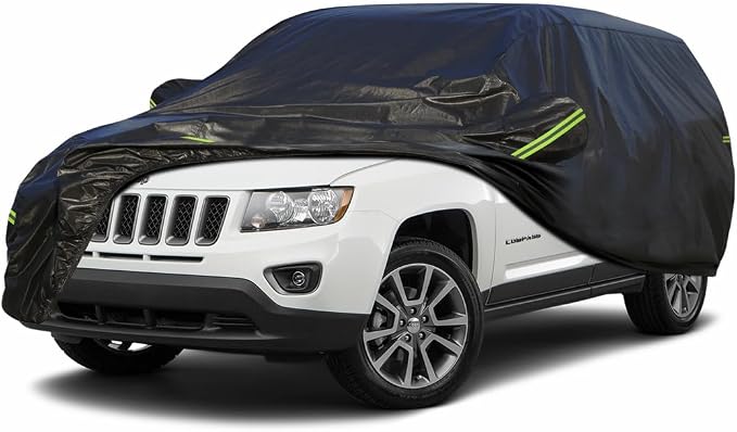 KouKou Waterproof SUV Car Cover Suitable for Jeep Compass from 2006 to 2025, 7 Layers Windproof All Weather Waterproof Outdoor Cover Sun Rain UV Dust Snow Protection. Black