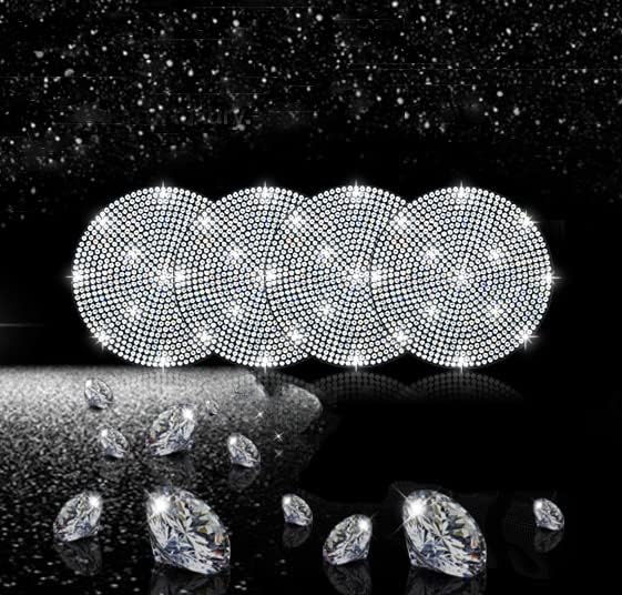 NBTEPEM 4pcs Bling Car Cup Holder Coaster, 2.75 inch Anti-Slip Shockproof Universal Fashion Car Coasters Insert Bling Crystal Rhinestone Automotive Interior Accessories for Women (4 pcs, White)
