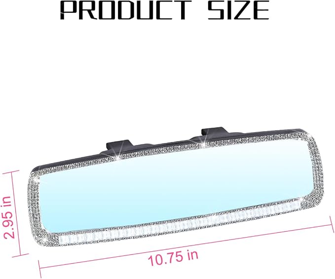 Bling Car Rear View Mirror, Crystal Rhinestones Auto Rearview Mirror with HD Glass, Universal for Most Cars, RVs, Trucks, Vehicle Interior Accessories for Women Girl (White)