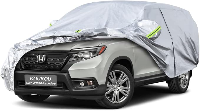 KouKou 6 Layers Car Cover Custom Fit Honda Passport from 2019 to 2025, Waterproof All Weather for Automobiles, Sun Rain Dust Snow Protection. (Ships from US Warehouse, Arrive Within 3-7 Days), Silver