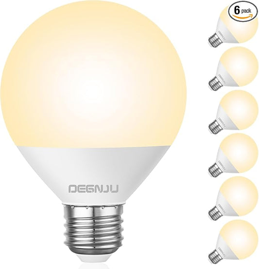 DEGNJU LED Vanity Light Bulbs, 60W Equivalent, Bathroom Light Bulbs 2700K Soft White, 800 Lumens, G25 Globe Bulb for Makeup Mirror, Round Shape, 7W, 120V, Non-Dimmable, 6 Pack