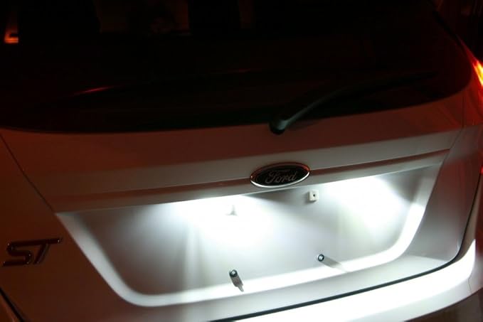 iJDMTOY Xenon White Full LED License Plate Light Kit Compatible With Ford C-Max Edge Transit Connect Ecosport Ranger, Jaguar XF XJ, 18-SMD White LED & Can-bus Error Free