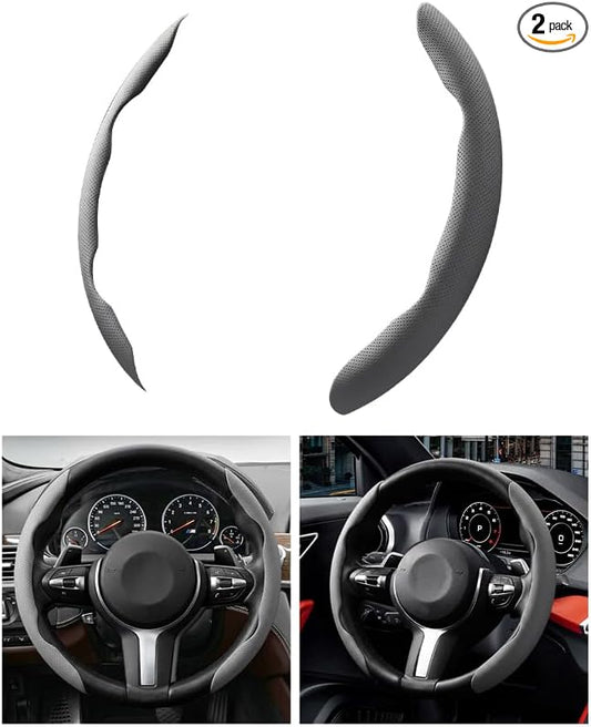 2PCS Car Steering Wheel Cover, 14.5-15" Breathable Nappa Leather Segmented Steering Wheel Protector with Non-Slip Grip, Stylish Auto Interior Decor Accessories, Universal for Vehicles (Gray)