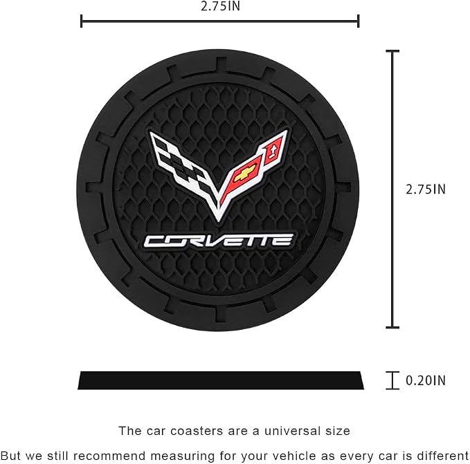 Black Silicone Car Coasters for Corvette Series Series Non-Slip Car Cup Holder Coasters,Car Interior Accessory for Car Cup Holder 2Pcs 2.75 Inch