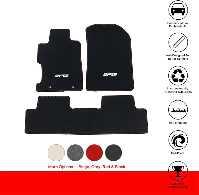 Fit 2006-2011 Honda Civic Floor Mat Black with FG Logo & Red Stitching | IKON MOTORSPORTS, Factory Fitment Front & Rear Nylon 3PC Car Floor Carpets Carpet liner 2007 2008 2009 2010