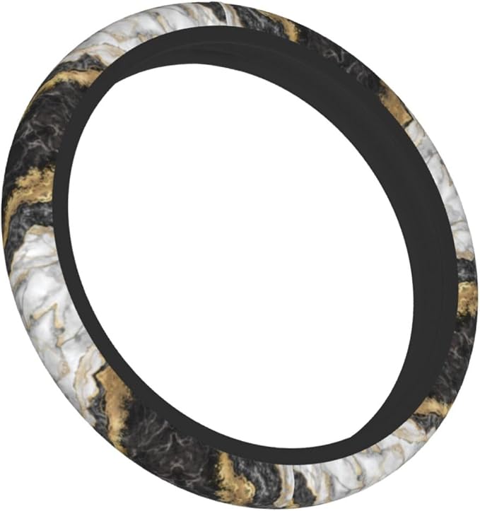 Marble Black And Grey Gold Steering Wheel Cover For Women Men Girls, Universal 15 Inch Anti Slip Steering Wheel Protector Car Accessories Interior For Auto Truck Suv
