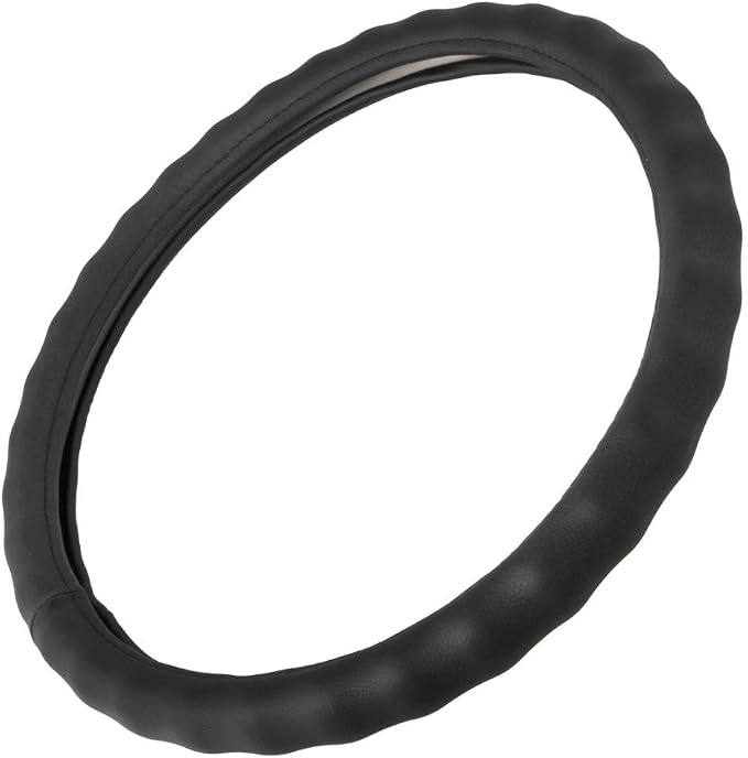 BDK SW-899-LK Black Leather Car Steering Wheel Cover Large Size 15.5 to 16 inch, Easy Installation