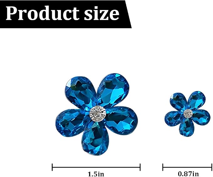 5PCS Bling Flower Car Air Vent Clips, Crystal Rhinestone Vehicle Air Conditioning Outlet Clip, Diamond Automotive Interior Decoration Charm, Universal for Automobile RV Truck (Blue)