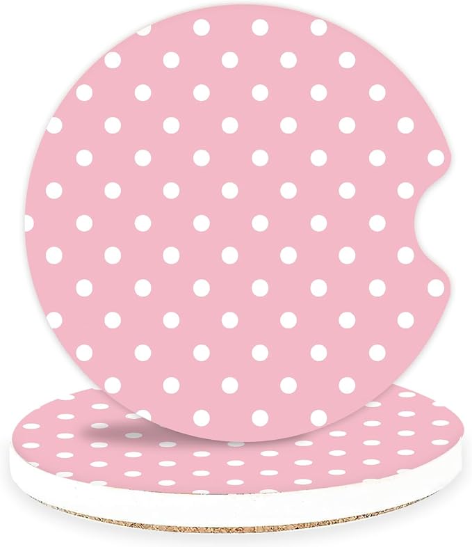 Ceramic Car Coasters – Absorbent Car Cup Holder Coaster Set for Women, Cute Aesthetic Car Accessories for Girls, 2 Pack (Magenta)