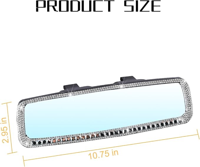 Osilly Bling Car Rearview Mirror, Decorations Rear View Mirror with Crystal Rhinestones & Diamonds, Car Interior Trim Accessories, Clip-on & HD Glass, Sparkly Gift (Silver-1)