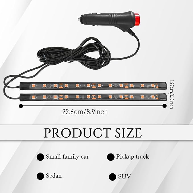 Car LED Strip Light, Car Interior Lights, 12V 24 LED Auto Under Dash Atmosphere Lights with USB Port, Auto Atmosphere Under Dash Lighting Kit for Vehicles (Orange, Cigarette Lighter)
